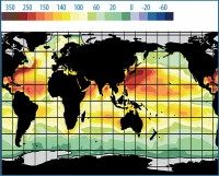 Climatological ocean-atmosphere latent heat flux (W/м<sup>2</sup>)reconstructed for the last 50 years